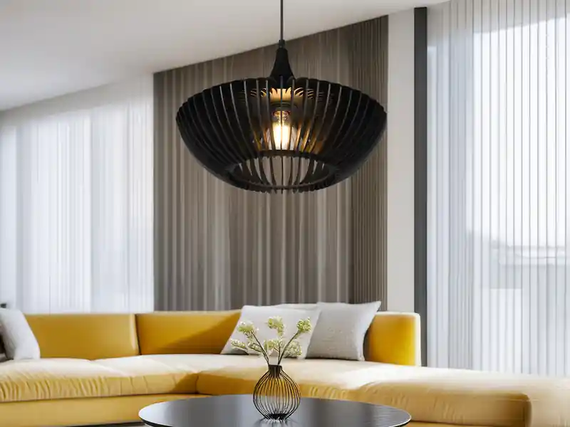 Trio Leuchten Pendelleuchte COLINO mit Holz Lamellen Schwarz einflammig, Ø 40cm Begrenztes Angebot