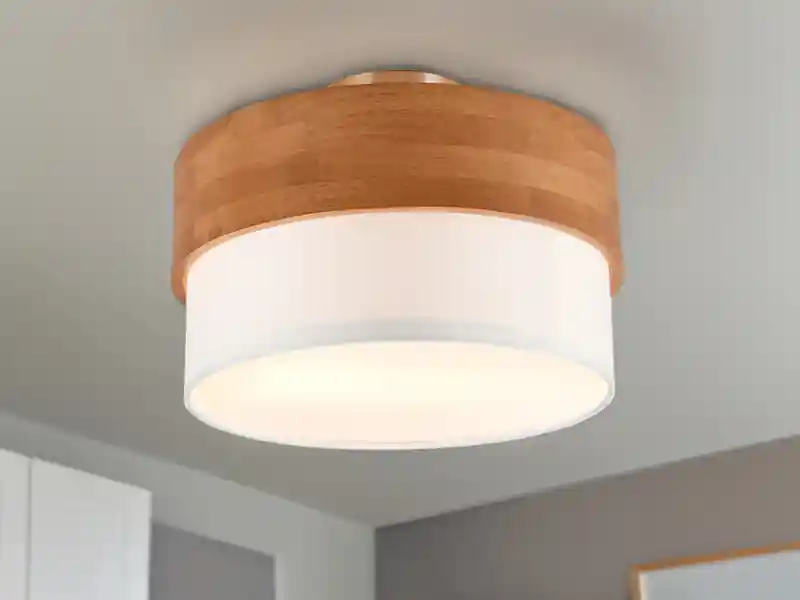 meineWunschleuchte LED Deckenleuchte Holzlampe mit Stoffschirm Weiß, Ø 30cm Beliebt