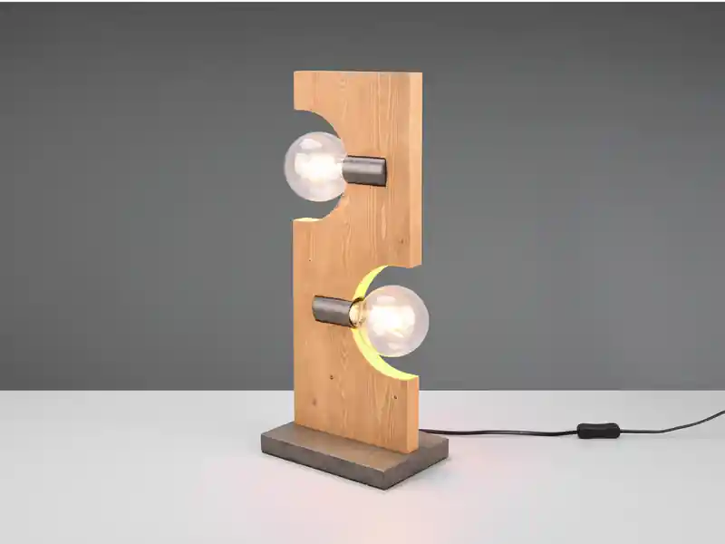 Trio Leuchten Tischleuchte TAILOR 2 flammig Holzbrett naturbelassen, Höhe 52cm Kostenloser Rückversand