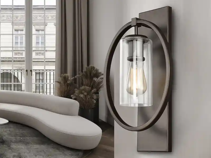 Expressversand FEISS Wandleuchte MARLENA aus massivem Stahl in Bronze mit Glas, Höhe 45,7cm
