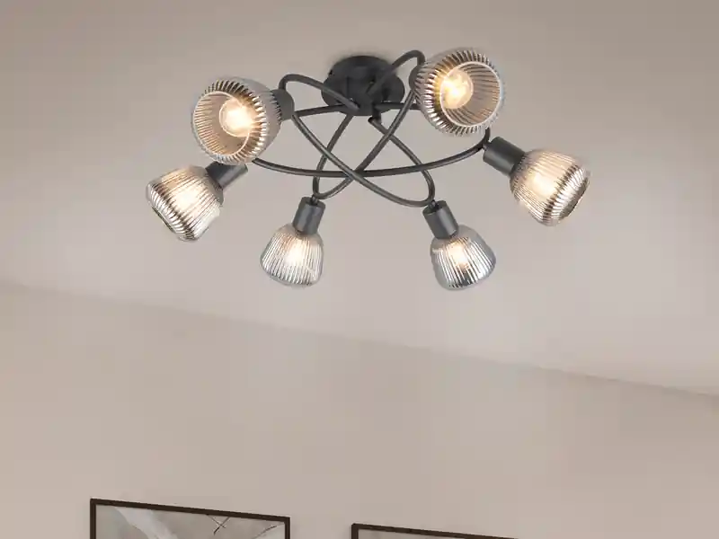 Trio Leuchten Große Deckenleuchte TARIFA 6-flammig mit Glasschirmen Chrom bedampft, Ø 59cm Must-Have