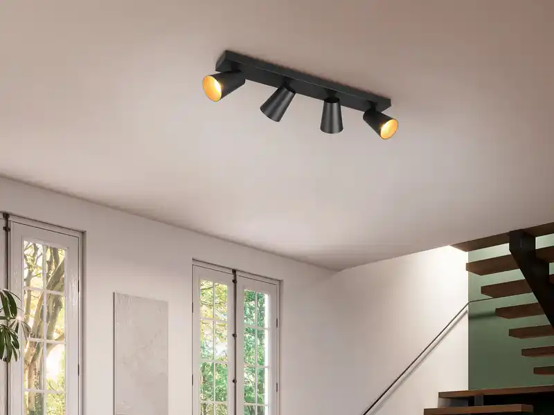 Mega-Angebot Trio Leuchten Deckenstrahler SHARP Schwarz Gold 4-flammig, Breite 64cm
