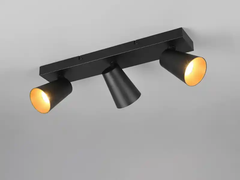 Begrenztes Angebot meineWunschleuchte LED Deckenstrahler Schwarz Gold 3-flammig, Breite 46cm