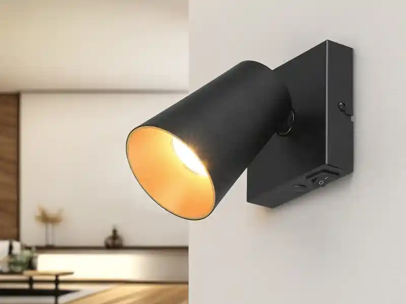 Neu Im Sortiment meineWunschleuchte LED Wandstrahler Schwarz Gold mit Schalter, Breite 10cm