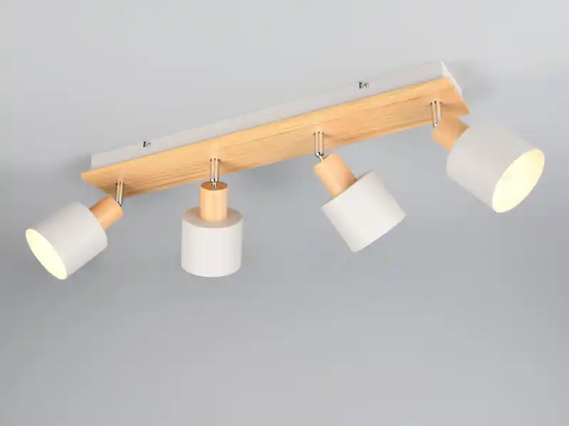 Mega-Angebot Trio Leuchten Deckenstrahler SHANTI Hellgrau mit Holz 4-flammig, Breite 60cm