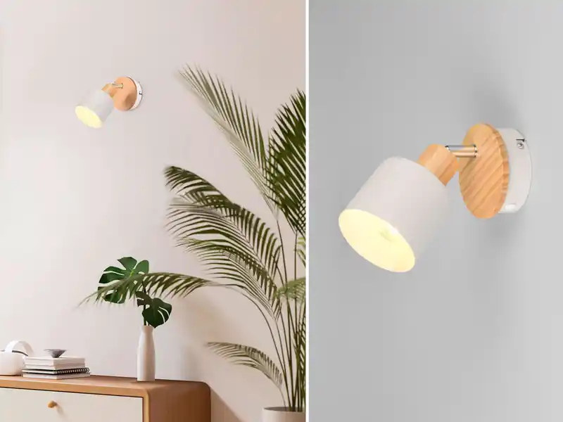 meineWunschleuchte LED Wandstrahler & Deckenstrahler Hellgrau mit Holz, Breite 9cm Versand Am Gleichen Tag