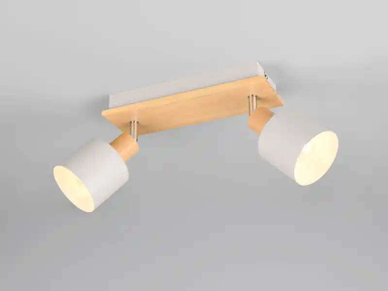 meineWunschleuchte LED Deckenstrahler Hellgrau mit Holz 2-flammig, Breite 30cm Jetzt Bestellen