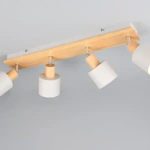 Zertifiziert meineWunschleuchte LED Deckenstrahler Hellgrau mit Holz 4-flammig, Breite 60cm