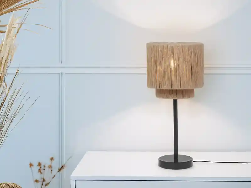 Billig Trio Leuchten Große Tischleuchte SMILLA aus Jute Natur im Boho Stil, Höhe 45cm