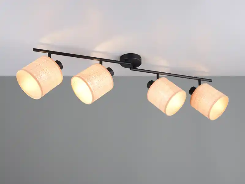 Sale meineWunschleuchte LED Deckenstrahler 4-flammig mit Lampenschirmen aus Bast, Breite 87cm