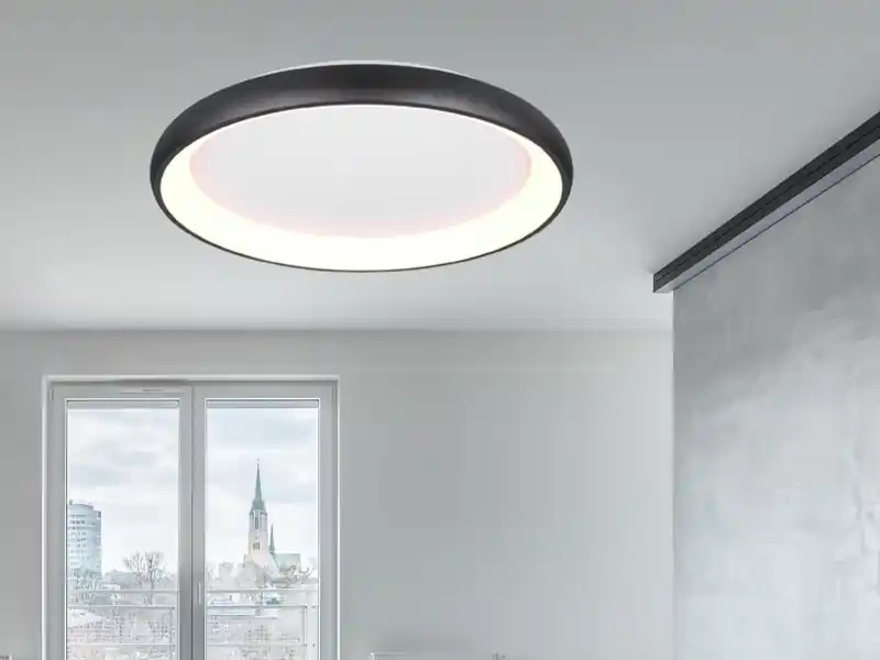 Online Kaufen Trio Leuchten Große LED Deckenleuchte CARDONA hell, dimmbar über Schalter, Schwarz rund Ø 75cm