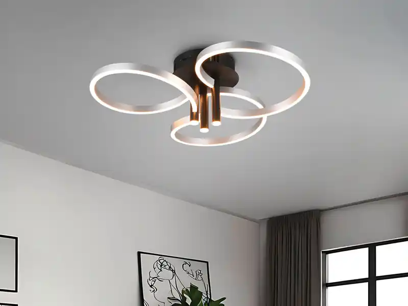 Sonderaktion Trio Leuchten Große LED Deckenleuchte CARUSO Schwarz Silber dimmbar über Lichtschalter, Ø 65cm