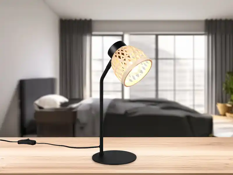 Beliebt meineWunschleuchte LED Schreibtischleuchte mit Korb Lampenschirm aus Bambus, Höhe 36cm