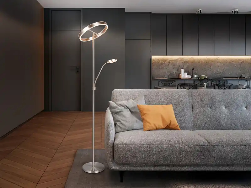 Angebot Trio Leuchten LED Stehlampe WILLIS Silber mit Leselampe, dimmbar & 3 Lichtfarben, 180cm groß