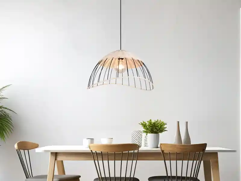 Top-Preis meineWunschleuchte Große LED Pendelleuchte mit Lampenschirm aus Rattan & Draht, Ø 48cm