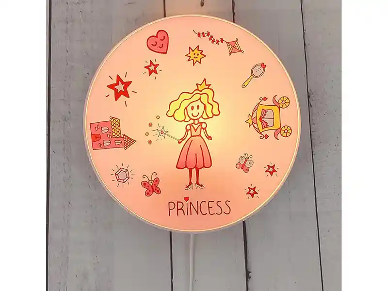 meineWunschleuchte Kinderzimmer Wandlampe Prinzessin Ø 25cm mit Schalter, Kabel, Stecker & E14 LED Mega-Angebot