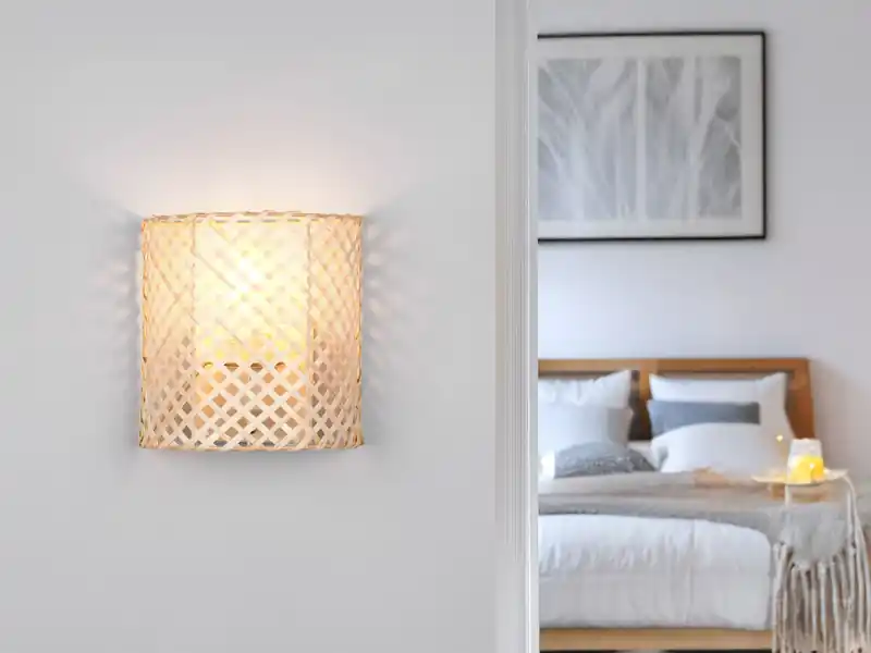 RL LIVE YOUR LIGHT Wandleuchte BINA mit Lampenschirm aus Bambus & Schalter, Höhe 19cm Mega-Angebot