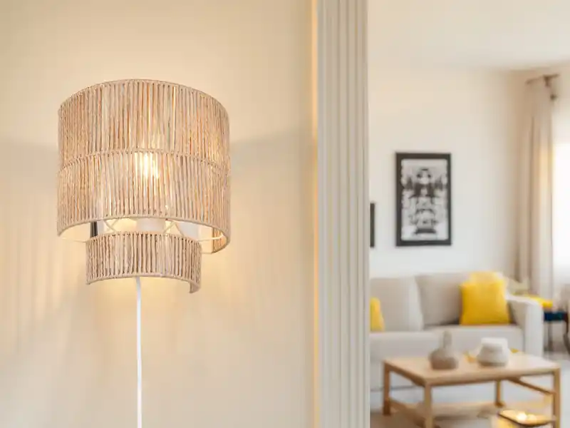 Neuheit meineWunschleuchte LED Wandleuchte aus Papiergarn mit Stecker und Schalter, Höhe 24cm