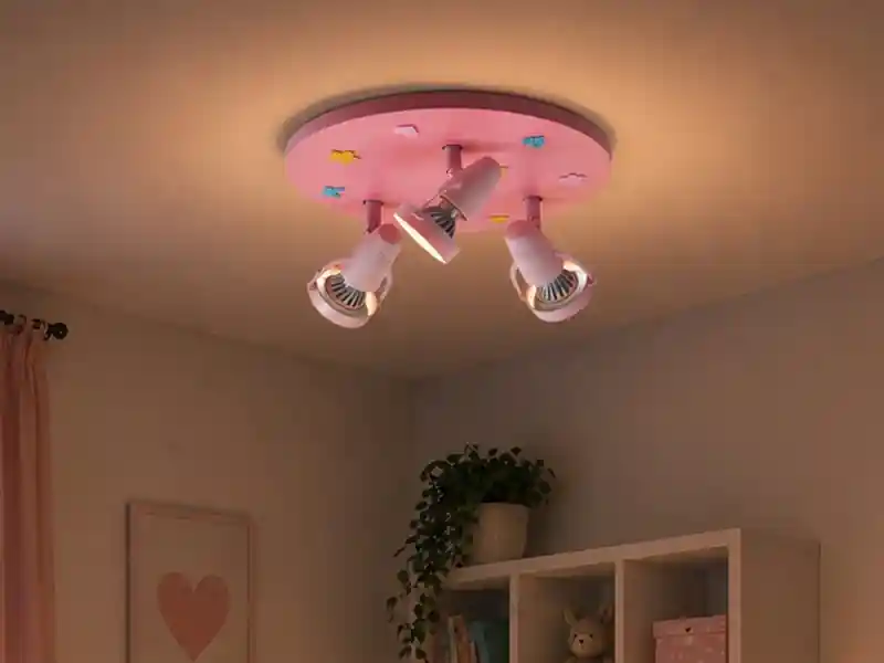 Direktkauf Niermann Coole Deckenlampe Natur Motive für Kinderzimmer 3 flammig schwenkbar Rosa Ø 35cm