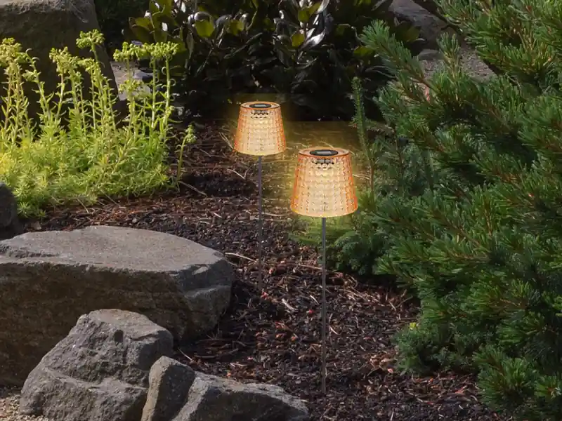 Globo 2er Set LED Solar Erdspießleuchten Bernsteinfarbig, Höhe 60cm Neuheit