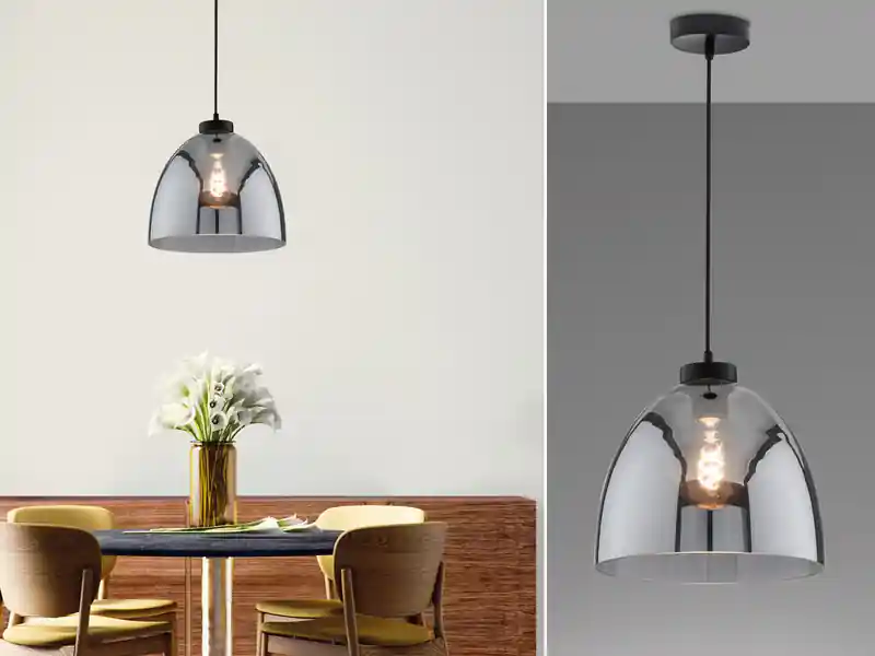 meineWunschleuchte LED Hängelampe einflammig Lampenschirm Rauchglas Schwarz, Ø 28cm Bestpreis