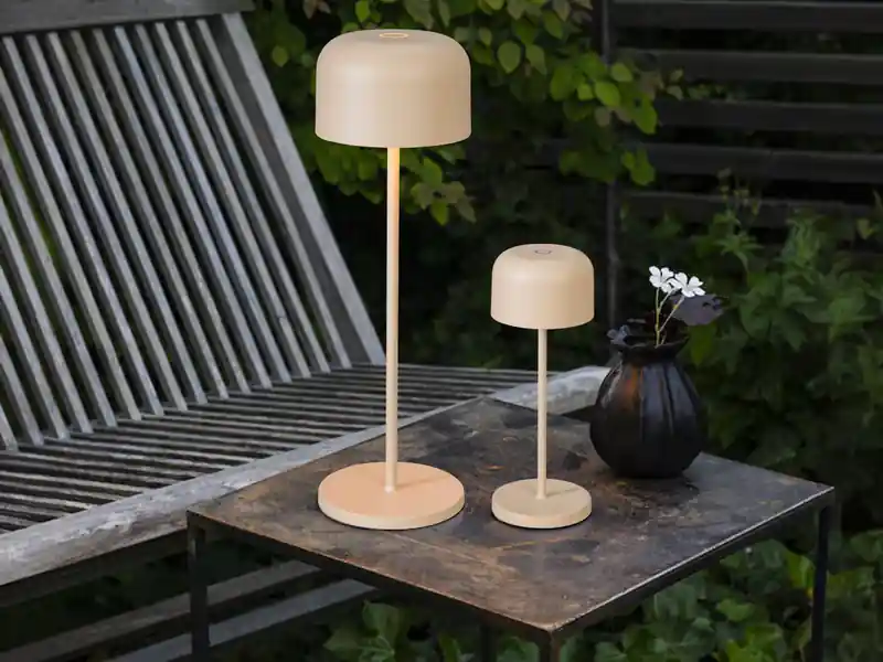 Echt meineWunschleuchte SET Akku Tischleuchten per USB aufladbar, Beige Höhe 20cm & 36cm