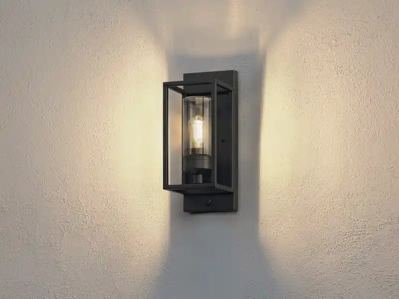 meineWunschleuchte LED Außenwandleuchte mit Dämmerungssensor, H: 40cm Edelstahl Schwarz Neu