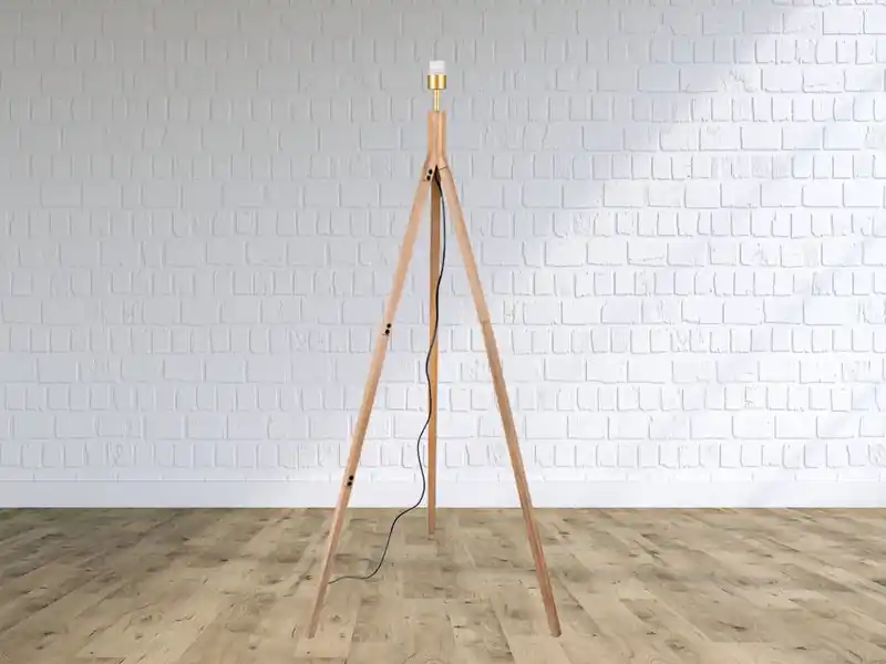 Top-Angebot meineWunschleuchte Dreibein Holz Stehlampenfuß Gestell TAL ohne Schirm, Höhe 142cm