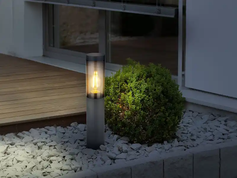 meineWunschleuchte LED Sockelleuchte aus Edelstahl in Anthrazit & Rauchfarben, Höhe 45cm Expressversand