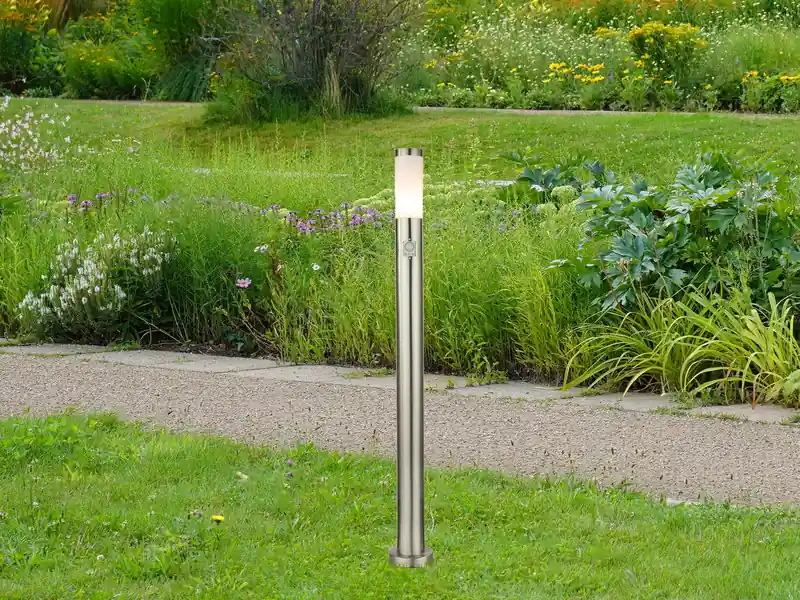 meineWunschleuchte LED Wegeleuchte aus Edelstahl Silber mit Bewegungsmelder, Höhe 110cm Geprüft