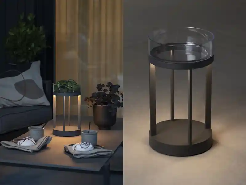Konstsmide LED Outdoor Tischlaterne CHIETI per USB aufladbar, Grau Höhe 25cm Top-Angebot
