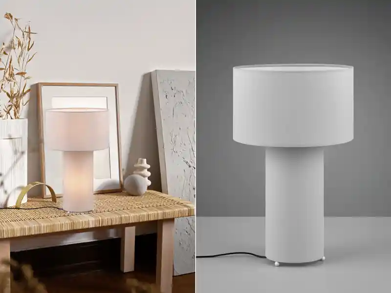 Neue Kollektion Trio Leuchten Tischleuchte BALE Korpus und Lampenschirm Stoff Ultimate Grau, Höhe 40cm