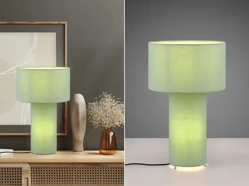 Neu meineWunschleuchte LED Tischleuchte Korpus und Lampenschirm Stoff Pistaziengrün, Höhe 40cm
