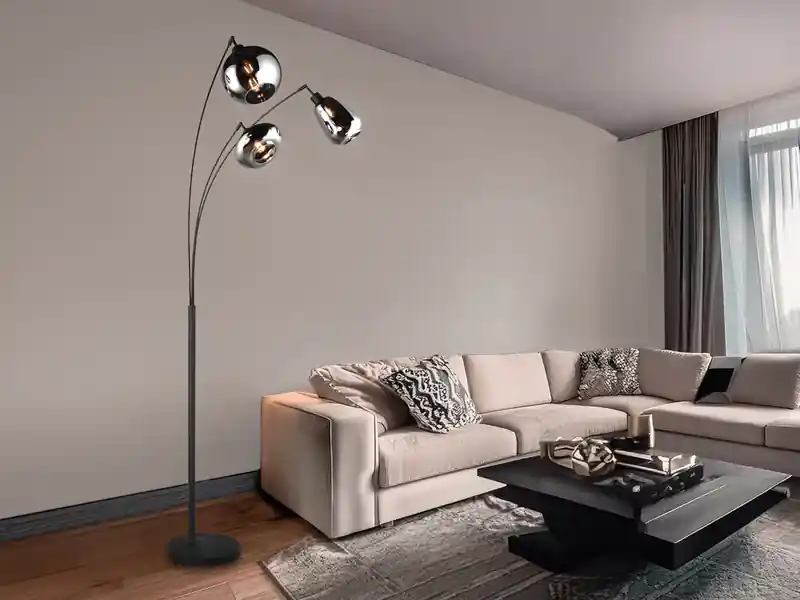 meineWunschleuchte LED Stehleuchte Lampenschirm Glas Chrom bedampft, Höhe 200cm Neue Ware