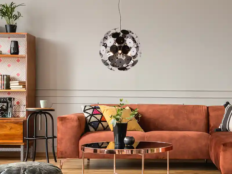Trio Leuchten Ausgefallene Pendelleuchte DISCALGO mit Glas Lampenschirm Chrom bedampft, Ø 54cm Abverkauf