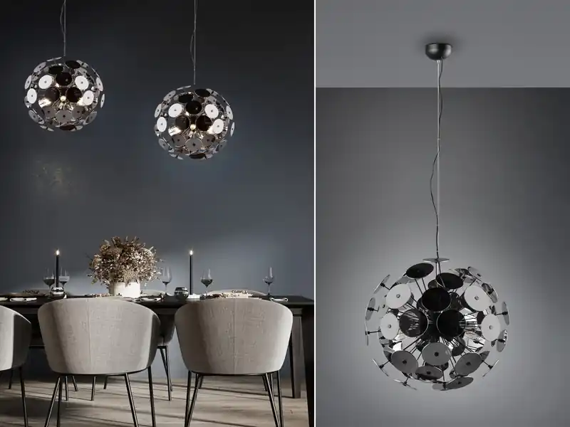 Neu Im Sortiment meineWunschleuchte Ausgefallene LED Pendelleuchte mit Glas Lampenschirm Chrom bedampft, Ø 54cm