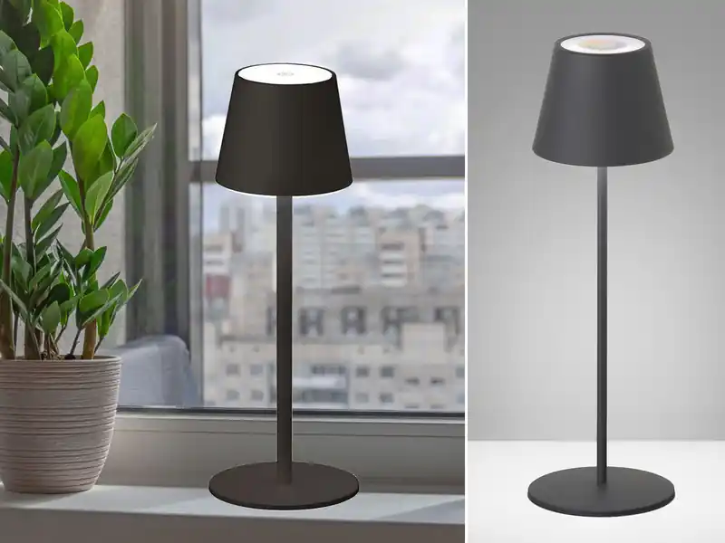 FHL easy Akku Tischlampe TROPEA Schwarz mit USB Kabel & Sensor Dimmer, Höhe 38cm Beliebt
