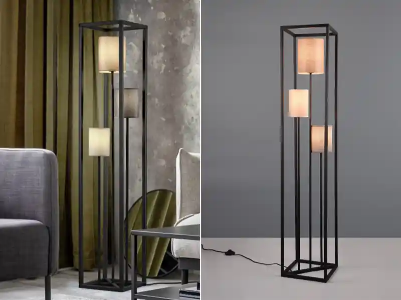 Saisonangebot meineWunschleuchte LED Stehleuchte Metall mit drei Stoffschirmen, Höhe 153cm