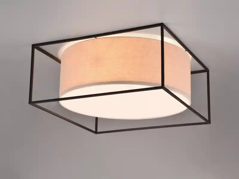Neu Im Sortiment meineWunschleuchte LED Deckenleuchte Metall mit Stoffschirm, Quadratisch 50x50cm
