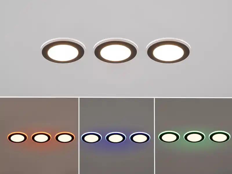 Trio Leuchten 3er SET LED Einbaustrahler ARGUS Schwarz mit Fernbedienung dimmbar & RGBW, Ø 8cm Billig