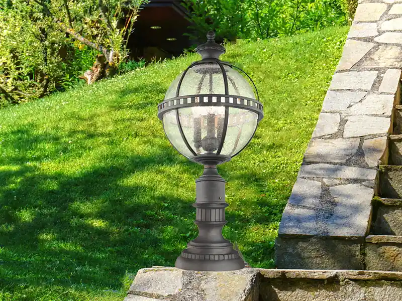 Preis Gesenkt KICHLER Wegeleuchte HALLERON im Jugendstil mit Glaskugel, Anthrazit Höhe 70cm