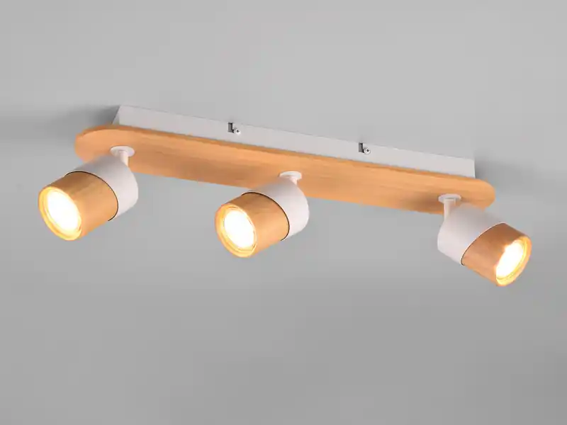 Meistverkauft meineWunschleuchte LED Deckenstrahler 3-flammig, Naturholz & Metall Weiß, Breite 48cm