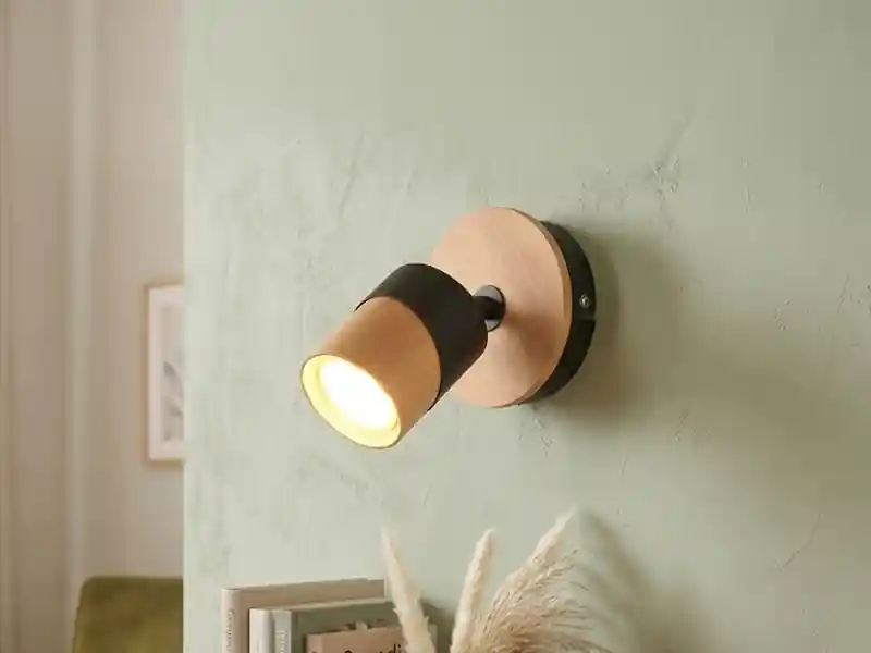 Online Kaufen meineWunschleuchte LED Wandstrahler Naturholz & Metall Schwarz, Breite 11cm