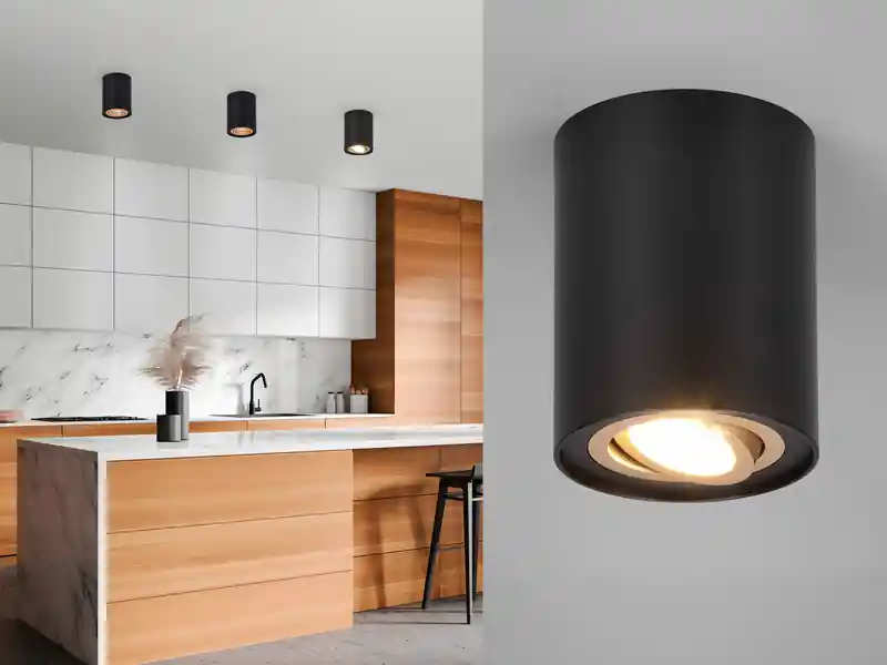 Geprüft meineWunschleuchte LED Deckenstrahler Schwarz-Gold mit schwenkbarem Spot, Ø 9,6cm