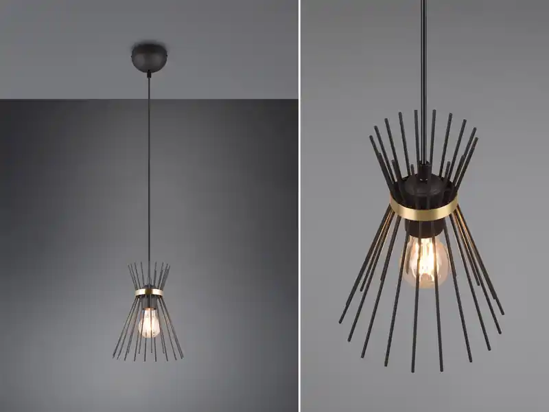 meineWunschleuchte Ausgefallene LED Pendelleuchte Draht Lampenschirm Schwarz-Gold, Ø 20cm Aktuell