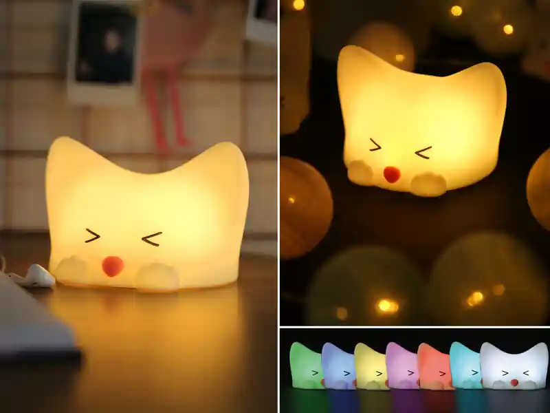 Niermann Nachtlicht CATTY CAT, per USB aufladbar, dimmbar, 7 Lichtfarben, mit Soundeffekt Kostenloser Versand