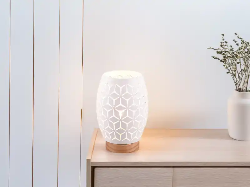 RL LIVE YOUR LIGHT Kleine Tischleuchte BIDAR in Weiß mit ausgefallenem Stanzmuster, H: 21cm Angebot