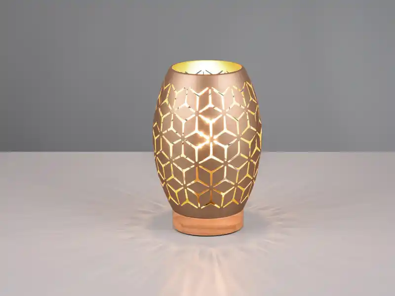 RL LIVE YOUR LIGHT Kleine Tischleuchte BIDAR in Coffee mit ausgefallenem Stanzmuster, H: 21cm Sonderangebot