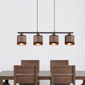 Abverkauf meineWunschleuchte LED Balkenpendelleuchte 4-flammig mit Stoffschirmen in Taupe/Gold, B: 75cm