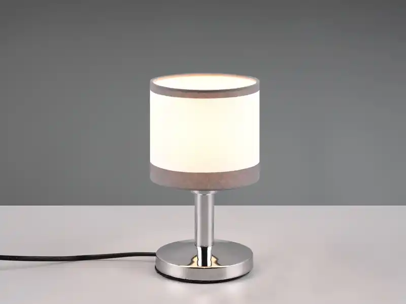 Meistverkauft meineWunschleuchte LED Tischleuchte mit Stoffschirm in Weiß/Grau, Touchfunktion Höhe 22,5cm